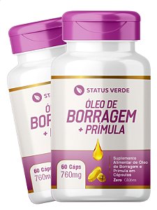 2 Potes Borragem + Prímula Kit 120 Cápsulas 760 mg - Status Verde