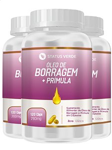 3 Potes Borragem + Prímula 120 Cápsulas 760 mg - Status Verde