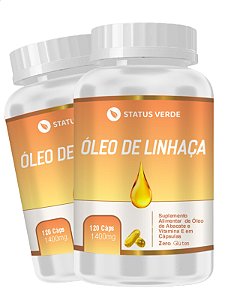 2 Potes Óleo de Linhaça 120 Cápsulas 1400 mg Status Verde