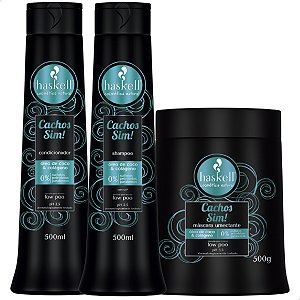 Shampoo, Condicionador e Mascara 500ml Haskell Cachos Sim