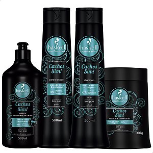 Shampoo, Condicionador, Mascara e Leave In 500ml Haskell Cachos Sim!