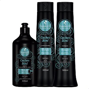 Shampoo, Condicionador e Leave In 500ml Haskell Cachos Sim!
