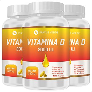 3 Potes Vitamina D 2000ui SoftGel 120 Cáps - Status Verde