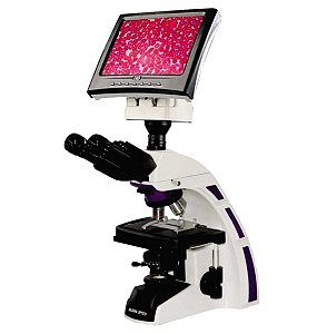 Microscopio Trinocular Otica Infinita Planacromatico Led 1600x Com Monitor