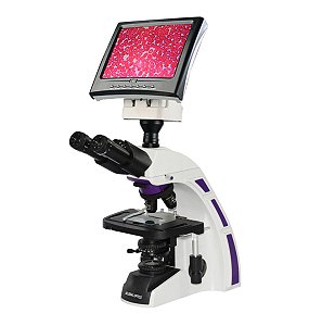 Microscopio Trinocular Otica Finita Acromatico Led 1600x Com Monitor