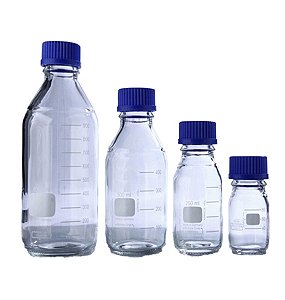 Frasco Reagente de Vidro Boro 3.3 C/ Tampa de Rosca PP Azul 1000ml - Cx/ 10 uniddes