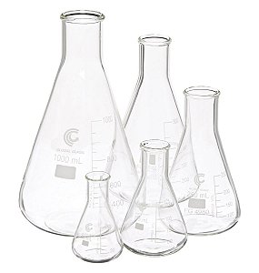 Frasco Erlenmayer 125ml Gargalo Estreito Graduação Permanente Vidro Boro 3.3 - CX/ 12 un