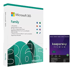 Microsoft 365 Family 12 meses 6 usuários 1tb one drive cada e Kaspersky Antivírus Premium para 5 dispositivos Licença 12 meses
