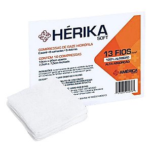 Compressa De Gaze Estéril Hérika 7,5 cm X 7,5 cm 13 Fios 10 Unidades - America Medical