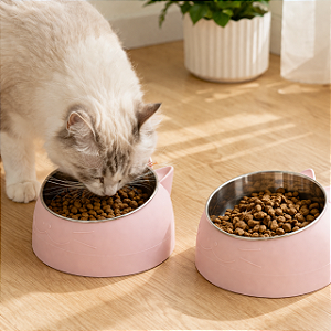 Comedoouro para Gatos Formato de Gatinho com Tigela de Inox