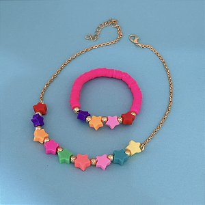 Conj Colar E Pulseira Fimo Estrelas