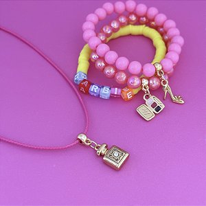 Conj Colar Fio E Pulseiras Barbie