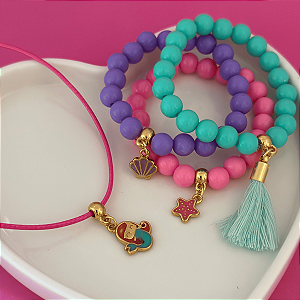 Conj Colar Fio E Pulseiras Pequena Sereia