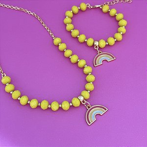 Conj Colar E Pulseira Cristal Arco Iris