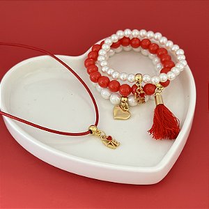 Conj Colar Fio E Pulseiras love