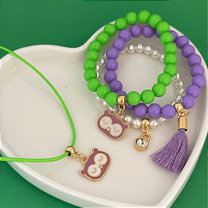 Conj Colar Fio E Pulseiras Corujinha