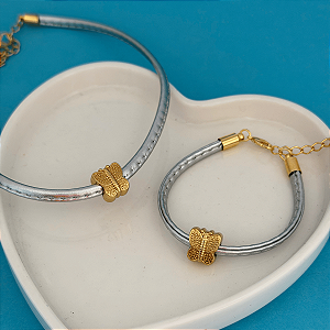 Conj Choker E Pulseira Metalizado Borboleta