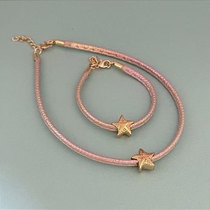 Conj Choker E Pulseira Holografico Estrela