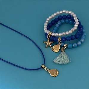 Conj Colar Fio E Pulseiras Oceano