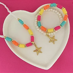 Kit Colar E Pulseira Fimo Estrela Do Mar