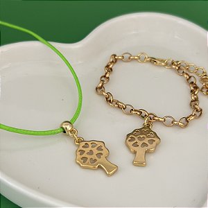 Conj Colar Fio E Pulseira Corrente Arvore