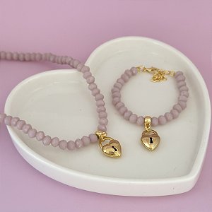 Conj Colar E Pulseira Cristal N6 Cadeado