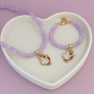 Conj Colar E Pulseira Cristal N6 Unicornio