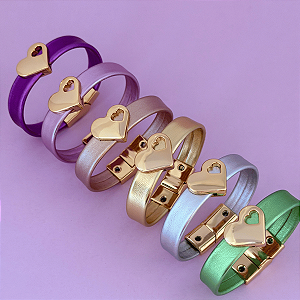 Pulseira Fecho Imã Metalizada Coração