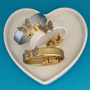 Pulseira Fecho Imã Metalizada Borboleta