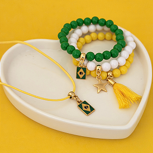 Conj Colar Fio e Pulseiras Brasil