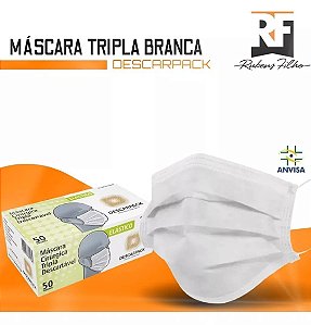 Kit 50 Máscara Descartável Tripla Descarpack C/filtro Branca