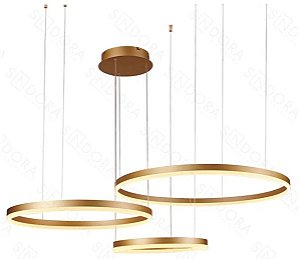 Pendente LED 3 Aros Dourados 40×60×80cm 112W 3000K  Sindora QD05348