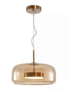 Pendente LED 3000K 8W Bivolt Ø33x15cm Metal e Vidro Bronze e Conhaque - Sindora Iluminação DCD04019