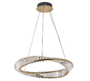 Pendente LED Lezie 3000K 49W Bivolt Ø60x8,5cm Cristal e Metal Ouro - Nordecor 2715