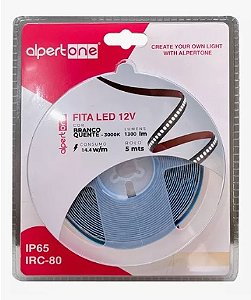 Fita De Led 14,4w/m 3000k 12v Ip65 Rolo 5mt - Alpertone Luz Branco-quente