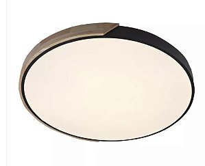 Plafon de Sobrepor LED Ipê Redondo 3000K 45W Bivolt Ø62x5cm Alumínio e Acrílico Preto e Amadeirado - Usina Imports UI20035/62PT