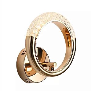 Arandela de Parede LED Jewel Redondo 3000K 4W Bivolt 23xØ20cm Alumínio e Acrílico Dourado Polido - Usina Imports UI20376/20DR