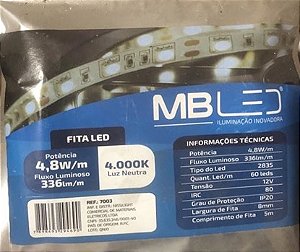 Fita de Led 2835 4000K 4.8W Rolo 5m IP20 MbLed