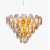 Pendente Shell Ø80cm Vidro e Metal Conhaque e Dourado - Mais Luz PE-205/15.80CQDO