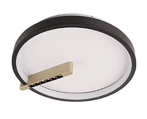 Plafon de Sobrepor LED Byte Redondo 3000K 46W Bivolt Ø59x7,5cm Alumínio e Acrílico Preto e Dourado - Usina Imports UI20121/60PTDR