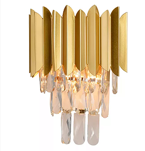 Arandela 31x26cm Metal e Cristal Dourado e Transparente - Sindora Iluminação DCB00796