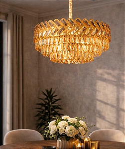 Pendente 60x30CM Cristal/Inox Dourado/Amber 12xE14 Sindora DCD01036