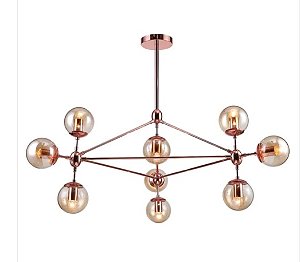 Pendente Orbe (A) 78cm x (D) 100cm Metal e Vidro Cobre e Champanhe - Bella Iluminação OP056R