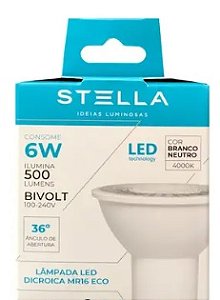Lâmpada LED Dicroica PAR16 GU10 36° 4000K 6W Bivolt - Stella STH8535/40