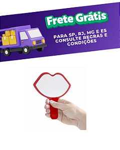 Espelho de mão decorativo formato boca vermelho - Agir