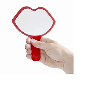 Espelho de mão decorativo formato boca vermelho  - Agir