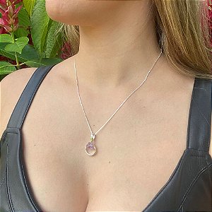 Colar Elo com Pedra Natural Ametista