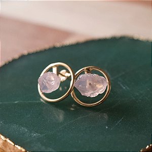 Brinco Ciclos com Quartzo Rosa Banhado à Ouro