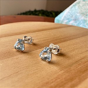 Brinco de Água Marinha Triângulo em Prata 925