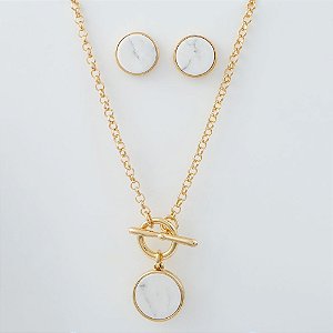 Conjunto Colar e Brinco com Pedra Natural Howlita